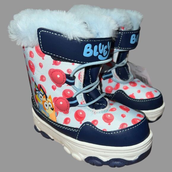 Bluey Toddler Snow Boots Size 7 Light-Up Bingo Pink Balloons Warm Winter NEW - Picture 1 of 8